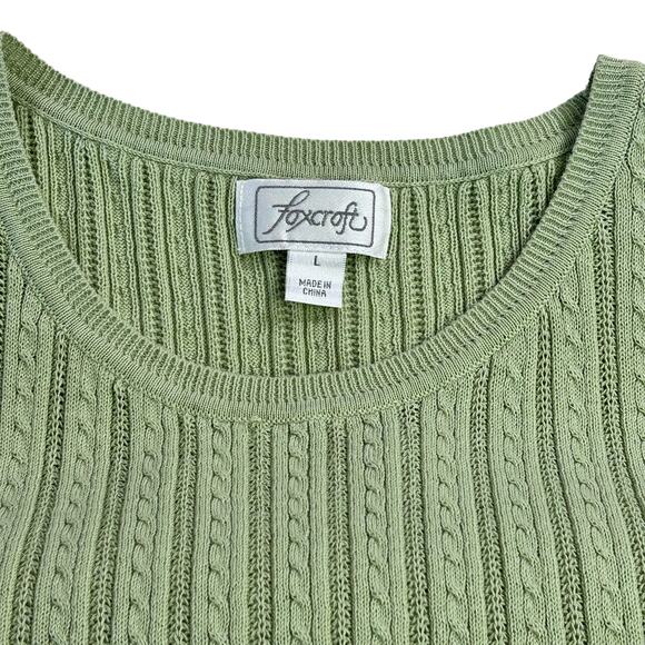 Foxcroft Cable Knit Top Women Size Large Sage Green Supima Cotton Ribbed Vest - Picture 7 of 10